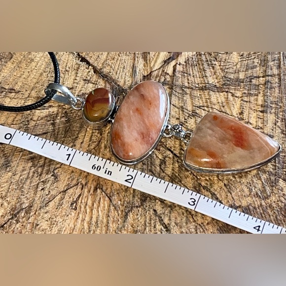 Large Rustic Orange Aventurine & Noreena Jasper Pendant 3 7/8” - Picture 15 of 16